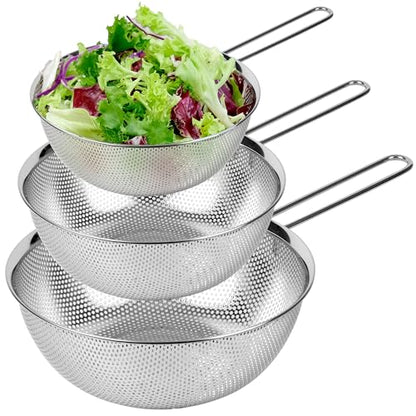 Stainless Steel Colander Set of 3, 1.5/2.5/4 Qt, Long Handle - size: 1.5+2.5+4QT Strainer