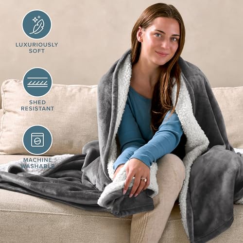 Bare Home Sherpa Fleece Blanket (Full/Queen, Grey) - color: 05 - Grey, size: Full/Queen