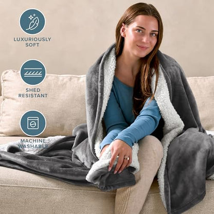 Bare Home Sherpa Fleece Blanket (Full/Queen, Grey) - color: 05 - Grey, size: Full/Queen