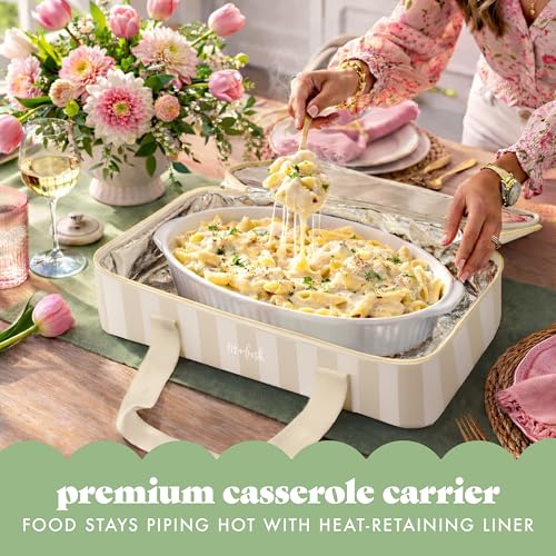 Fit & Fresh Insulated Double Decker Casserole Carrier for Hot & Cold Food | Fits two 9x13" pans, Expandable, Leak-Resistant, Durable, Portable Food Carrier For Potlucks, Tailgating, Picnics, Parties - color: Pina Colada Stripe