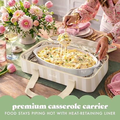 Fit & Fresh Insulated Double Decker Casserole Carrier for Hot & Cold Food | Fits two 9x13" pans, Expandable, Leak-Resistant, Durable, Portable Food Carrier For Potlucks, Tailgating, Picnics, Parties - color: Pina Colada Stripe