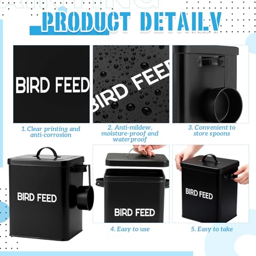 Reallnaive 2 Pcs Metal Bird Seed Container with Scoop,Black - color: Black