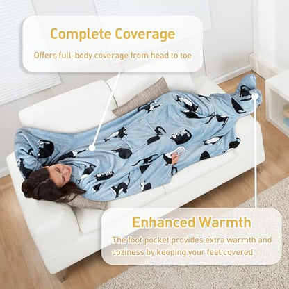 Catalonia Wearable Blanket with Sleeves & Foot Pocket for Adults - color: Wondercat Grey, size: Fleece