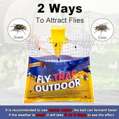 Fly Traps Outdoor Hanging for Patio, 4 Pre-Baited Flies Bags Disposable | Flies Catcher Repellent, Reusable Stable Horse Ranch Trapper Outdoor Hanging Fly Killer Helps Control Flies - size: 4 pack1