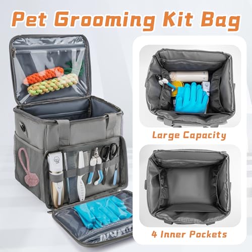 SMYV Pet Grooming Bag for Dog Grooming Supplies, Dog Tote Travel Bag for Pets Grooming Tools Kit Accessories - Grey - color: Grey