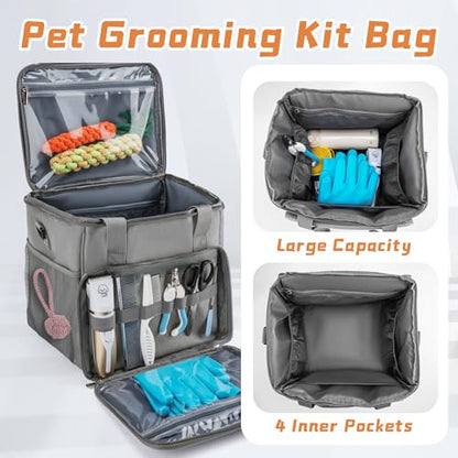 SMYV Pet Grooming Bag for Dog Grooming Supplies, Dog Tote Travel Bag for Pets Grooming Tools Kit Accessories - Grey - color: Grey