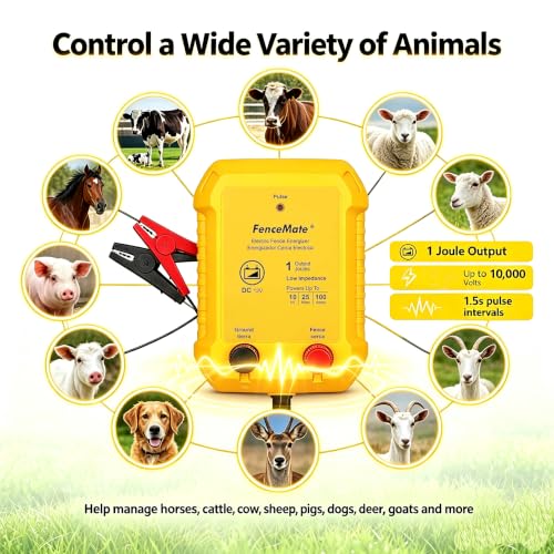 FenceMate Battery Powered Electric Fence Charger Output 1J up to 25 Miles - style: 1J, 12V battery not included