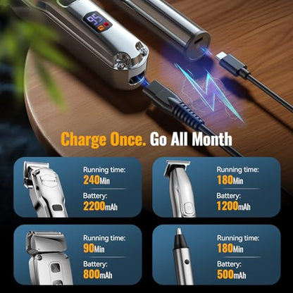 Jack & Rose Hair Clippers for Men Set Professional, Cordless Men Hair Trimmer, Electric Shavers, Barber kit, 4 in 1,LED Display, for Nose, Body, Bald Head | Barber kit, 4 in 1,LED Display, for Nose, Body, Bald Head