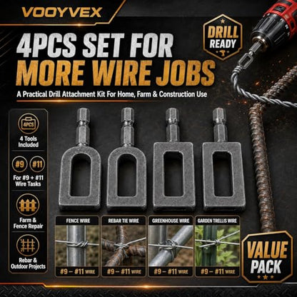 4 Pcs Wire Twister Tool for Drill Electric Drill Wire Twisting Tool Steel rebar Tying tie Haywire Attachment Multifunctional Fence Cordless tie Twisted Haywire for Gauge Chuck (#9+#11 Gloves)