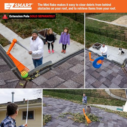 EZ Smart Mini Gutter Rake - Tool Only - Clean Gutters Without a Ladder | Clears Stuck Leaves • Reaches Tough Spots • No Ladder Needed - size: Tool Only