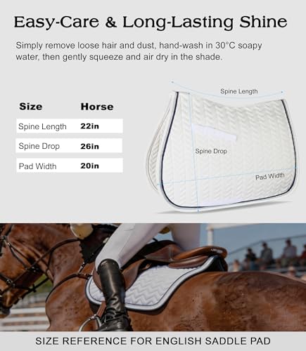 All Purpose Saddle Pad for Horses Wither Relief English Saddle Pad | Contoured Wither Relief w/ Cushioned Padding, Secure Girth Loops & Two-Tone Trim, Ideal for Training, English Riding&Jumping - color: White