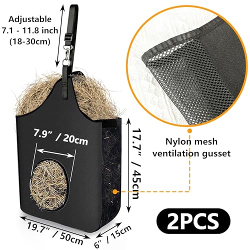 2 Pcs Hay Bag Hanging Goat Feeder Tote with Adjustable Strap - color: black-2