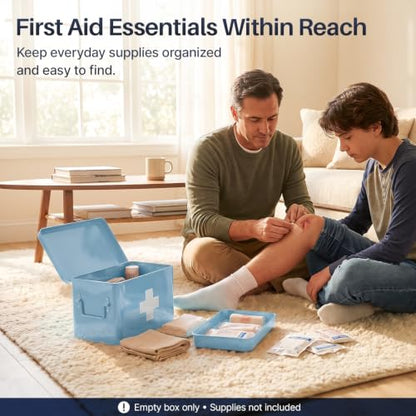Flexzion Large Metal First Aid Box Empty, 13-Inch, Blue with White Cross - color: Blue, size: 13 Inch without Latch Lock