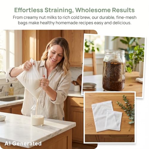 Nut Milk Bags 10 Pack, 2 Sizes Reusable Cheesecloth Strainer Bags, 5 Large 12 x 8 Inch + 5 Small 8 x 6 Inch, 200 Mesh Food Straining Bags for Yogurt, Juice, Coffee, Tea and Tofu