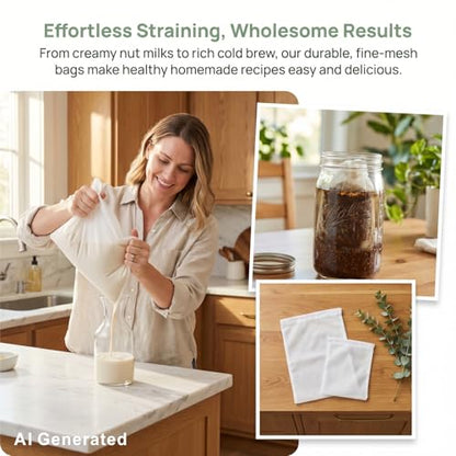 Nut Milk Bags 10 Pack, 2 Sizes Reusable Cheesecloth Strainer Bags, 5 Large 12 x 8 Inch + 5 Small 8 x 6 Inch, 200 Mesh Food Straining Bags for Yogurt, Juice, Coffee, Tea and Tofu