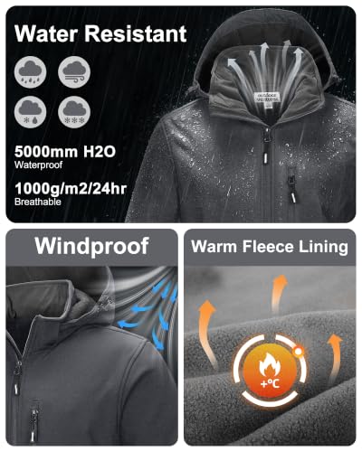 Outdoor Ventures Men's Softshell Jacket Waterproof Fleece Rain Shell Coat - color: Darkgrey Melange, size: Large