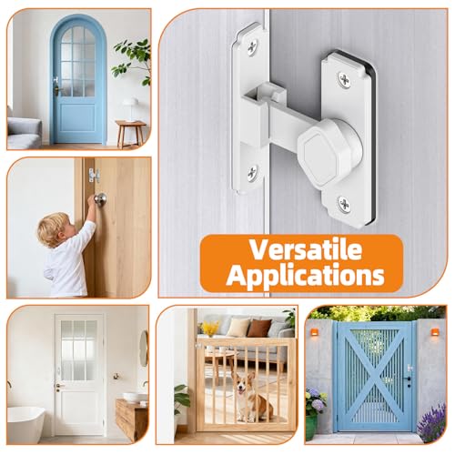 Sliding Barn Door Lock, 90 Degree Flip Security Gate Latch - color: White-4 Pcs