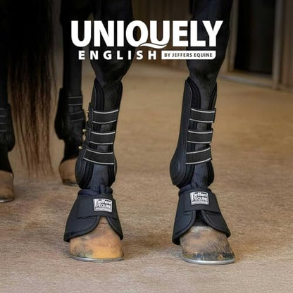 Jeffers Uniquely English Open Front Tendon for Horses, Pair, Medium - Ventilated Neoprene Horse Leg Protection for Tendons & High Impact Support, Jumping & Competition Riding Equine Boots - Black