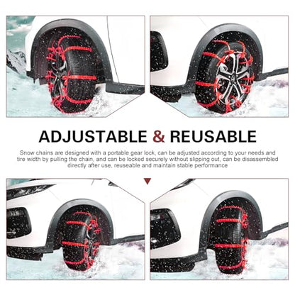 10 PCS Snow Chains for Car Tires, 35.4" Adjustable Traction Grip Tire Cables, Multi-groove Snow & Mud Chains with Serrated, Suitable for Most Cars, SUVs, Off-road Vehicles (Red)