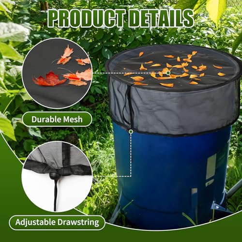 Pop Up Mesh Cover for Rain Barrels with Drawstring, 2 Pack Water Rain Barrel Netting Screen Water Collection Buckets Tank Protector Cover Net to Keep Leaves and Debris Out, 24.8 Inch