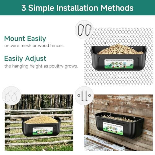 Chicken Feeder Waterer Set, Hanging Fence Feed Trough for Livestock Poultry, Chicken Feeder Bucket for Goat Sheep Deer Poultry Duck Gooses（ 2 * 2.7 Quart ） - color: Black