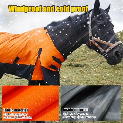 Adjustable Waterproof Horse Sheet | Horse Blankets for Real Horses|Perfect Rainy Day Protection(80", Orange)