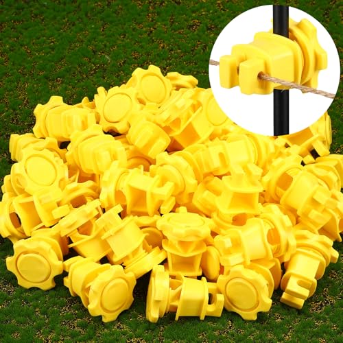 Frienda 100 Pcs Electric Fence Wire Insulators, Screw Round Post, Yellow - color: Yellow