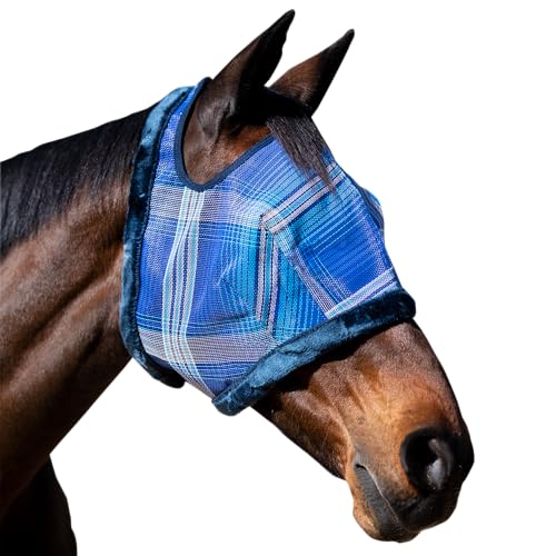 Horse Fly Mask, Fleece Trim, Breathable, Large, Kentucky Blue | Soft fleece trim prevents rubbing, breathable non heat transferring mesh protects face and eyes year round - color: 181 - Kentucky Blue