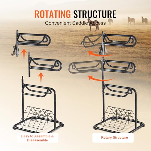 VEVOR Freestanding Saddle Stand, 30 x 30 x 68.5 in, 3 Tiers Saddle Rack, Heavy Duty Saddle Blanket Holder with Removable & Rotating Tiers, English & Western Saddle Rack for Tack Room Organization - style: XL Large 3 Tiers-1 Pack