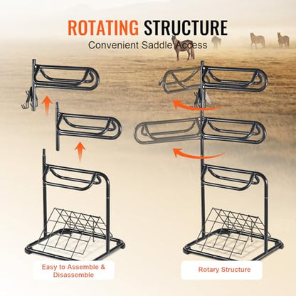 VEVOR Freestanding Saddle Stand, 30 x 30 x 68.5 in, 3 Tiers Saddle Rack, Heavy Duty Saddle Blanket Holder with Removable & Rotating Tiers, English & Western Saddle Rack for Tack Room Organization - style: XL Large 3 Tiers-1 Pack