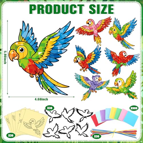 AmazingSpark 30 Pcs Hummingbird VBS Crafts Birds Suncatchers Tissue Paper | Stained Glass Effect for Tropical Decor Hummingbird Design Summer Activities, Bulk Art Project Kit - style: Hummingbird