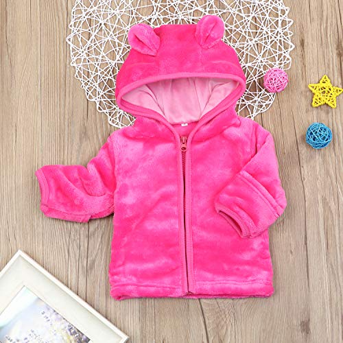 Noubeau Infant Baby Boys Girls Fleece Ears Hat with Lined Hooded Zipper Up Jacket Coat Tops Outwear Overcoat Warm Fall Winte - color: Pink, size: 12-18 Months
