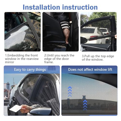SLIMI 4 PCS Car Window Screens, Sunshade and Breathable Sun Screen Mesh,Multifunctional Double Layer Front and Rear Side Window Privacy Protection Car Window Shades Mesh, for Most SUVs (Black)