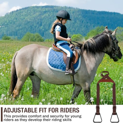 Simgoing Kids Western Stirrups Adjustable Nylon Straps Equestrian Safety Stirrups for Youth Riding Accessories, Height Below 140 cm - color: Brown