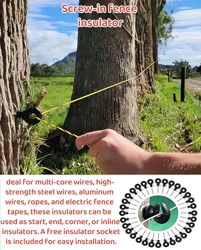 100 Pcs Black Electric Fence Insulator for Animal Husbandry Electronic | Screw-in Ring Design,1 Pcs Free Insulator Socket Tool, for Grid System Accessories Farm Livestock Wood Post Fencing