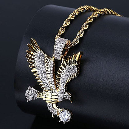 TOPGRILLZ Goat Chain Gold Necklace for Men Eagle Chain Rope Iced out Cubic Zirconia 14K Gold Plated Stainless Steel Necklace 24" Birthday Gifts - style: Gold