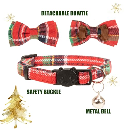 Collar for Cat Pet Breakaway with Bell Bowtie Detachable Bow Adjustable Safety Kitten Puppy Girl Boy 2pcs Christmas-B - color: Christmas-B