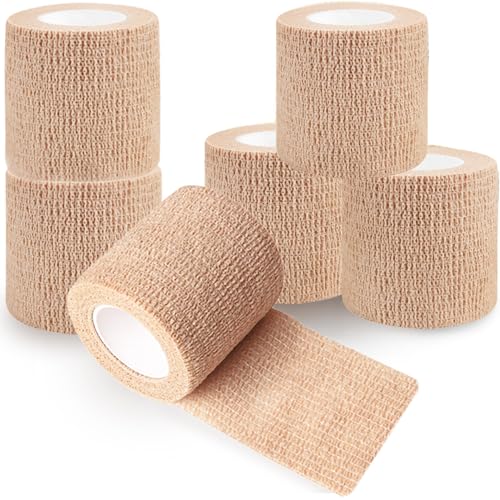 QUMY Self Adhesive Bandage Wrap 6 Pack, Dog Bandage Shoes Wounds 2 in*5 yd - color: Beige
