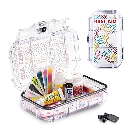 Evergreen X Seahorse 56 Medication Lock Box - Medium, First Aid Kit, Childproof, Empty Lockable Medicine Box to Store Medications, Diabetic Supplies. NO SUPPLIES INCLUDED (Clear + Squiggle) - color: Clear + Squiggle