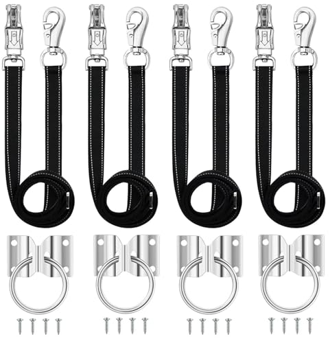 4 Pack Heavy-Duty Cross Ties for Horse - Adjustable Nylon Cross Ties with Panic Snap and Bull Snap (56.5"-98.4"), All-in-One Set with 4 Pack Tie Rings & 16 Matching Screws. (4 Pack) - color: 4 PACK