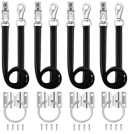 4 Pack Heavy-Duty Cross Ties for Horse - Adjustable Nylon Cross Ties with Panic Snap and Bull Snap (56.5"-98.4"), All-in-One Set with 4 Pack Tie Rings & 16 Matching Screws. (4 Pack) - color: 4 PACK