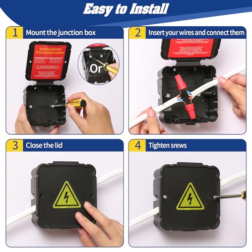 Black Open Splice Junction Box (3 Pack)，Open Splices Repair Open Splices, 5 Second Installation Splice Box, Wire Electrical Junction Box with Cover V0 Flame Retardant Rating(Highest Level) (3)