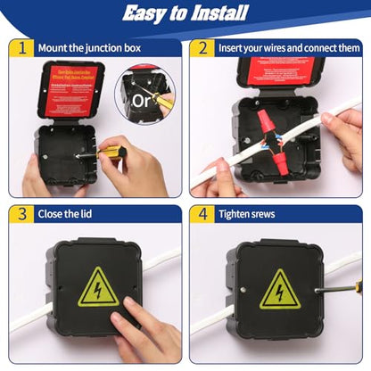 Black Open Splice Junction Box (3 Pack)，Open Splices Repair Open Splices, 5 Second Installation Splice Box, Wire Electrical Junction Box with Cover V0 Flame Retardant Rating(Highest Level) (3)