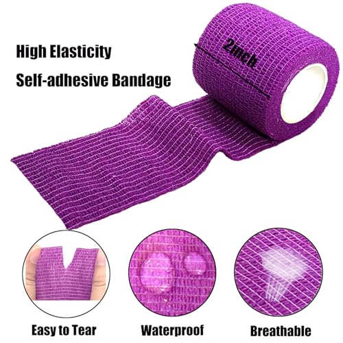 2 Inches Self Adhesive Bandage Wrap Bulk, 6 Pack, Purple - color: Purple