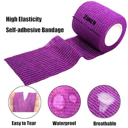 2 Inches Self Adhesive Bandage Wrap Bulk, 6 Pack, Purple - color: Purple