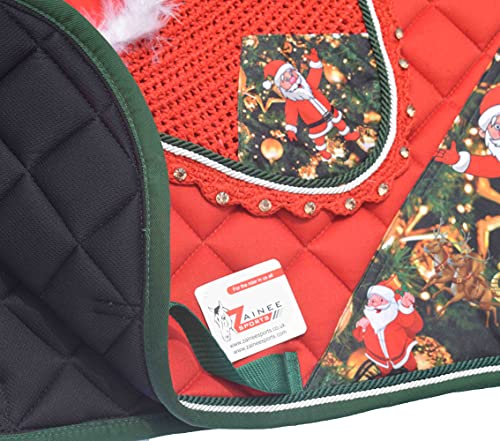 Christmas Santa Saddle Pad Set + Matching Ear Bonnet – Holiday Horse Riding Gear Festive Equestrian Gift Set Dressage, Hunter - size: COB