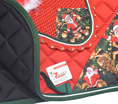 Christmas Santa Saddle Pad Set + Matching Ear Bonnet – Holiday Horse Riding Gear Festive Equestrian Gift Set Dressage, Hunter - size: DRESSAGE FULL