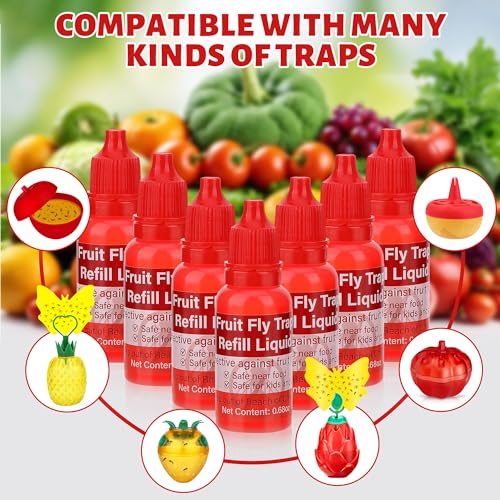 12 Pack Natural Fruit Fly Trap Refill Liquid, Wasp Bee Trap Refill Liquids, Effective Mosquito Gnat Fly Refill Liquid for Indoor Outdoor Tabletop Kitchen Plant, Safe Near Food & Kids, 0.68oz/ Bottle