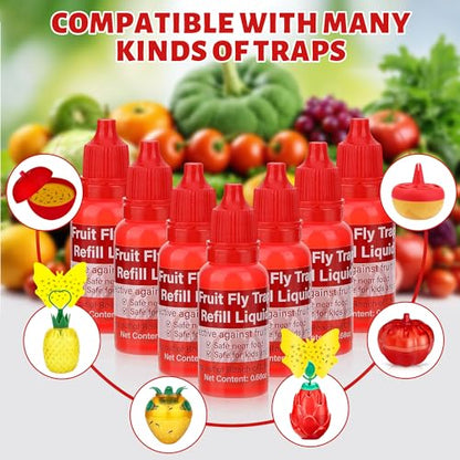 12 Pack Natural Fruit Fly Trap Refill Liquid, Wasp Bee Trap Refill Liquids, Effective Mosquito Gnat Fly Refill Liquid for Indoor Outdoor Tabletop Kitchen Plant, Safe Near Food & Kids, 0.68oz/ Bottle