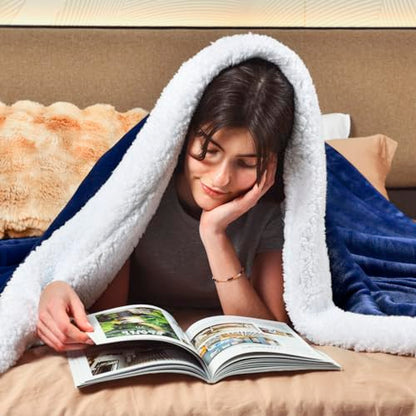 KAWAHOME Sherpa Fleece Queen Size Blanket for Bed, Extra Warm Heavy Thick - color: Navy Blue, size: Queen ( 90" X 90" )